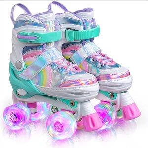 SULIFEEL Rainbow Unicorn 4 Size Adjustable Roller Skates for Girls